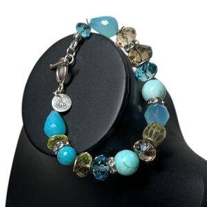 Hillberg & Berk Blue Yellow Swarovski Crystal Beaded Bracelet. Toggle clasp